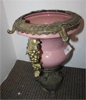 Glazed Pottery Pink Vase with Ornate