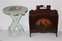 Painted Wooden Folding Stool & Vintage