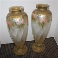 Hand Painted Glass Vase with Gold Accents