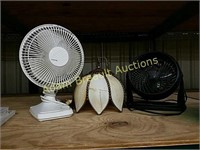 (2) desk fans, stained glass light
