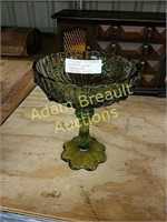 Embossed pattern glass pedestal candy dish