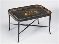 Tole 19C Eagle Painted Tray Top Table