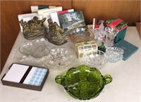 Misc. vintage glassware and boxed  ornaments