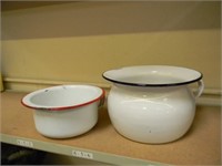 VINTAGE  ENAMEL BASIN BOWL DIPPERS WHITE W/RED RIM