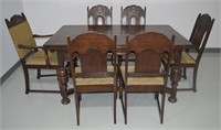 Antique Oak Extendable Dining Table & 6 Chairs