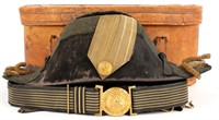 CASED 19th CENTURY US NAVY BICORN HAT AND BELT