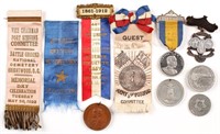 G.A.R. CIVIL WAR RIBBON AND MEDAL LOT OF 10