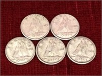 5 - 1959 Canada 10¢ Silver Coins
