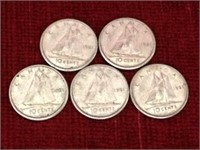 5 - 1961 Canada 10¢ Silver Coins