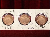 1918, 1919 & 1920 Large Canada Pennies