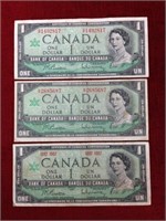 3 - 1967 Canada One Dollar Bills
