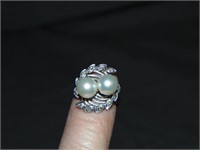 Pearl and Diamond Ring/White Gold