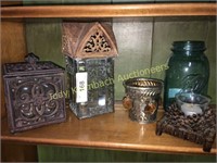 Asst decorative iron candle holders etc