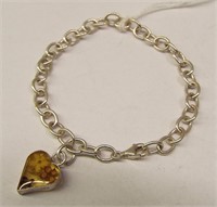 Sterling Silver Bracelet With Flower Heart Charm