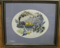 2002 RUSSELL STEEL Train Framed Watercolor