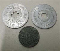 3 Assorted Vintage Tax Tokens