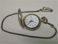 Pocket Watch w/ Fishing Decorated Case & Chain