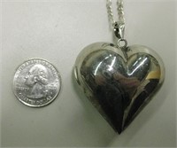 Sterling Marked Puffy Heart Pendant & Necklace