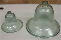 2 Bell Shaped Green Glass Objects
