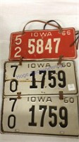 3 license plates strung w/leather