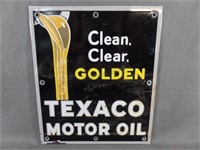 Texaco Motor Oil Clean Clear Golden Porcelain Sign