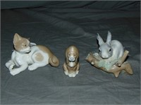 Lladro Figurines. Cat/Dog/Rabbit.