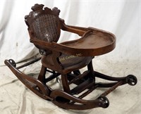 Antique Wood High Chair Stroller Rocker Circa 1880