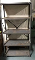 Painted gray metal shelving unit