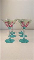 Set of 6 painted martini glasses
