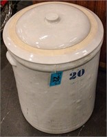 Antique 20 Gallon Salt Glazed Pottery Crock w Lid