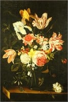 IN THE DUTCH MANNER STILL LIFE FLORAL OIL ON PANEL