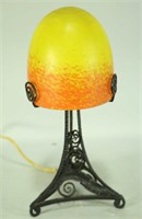 CIRCA 1930's ART GLASS FRENCH LAMP WITH IRON BASE