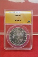 ANACS 1881-S Morgan Dollar MS-62
