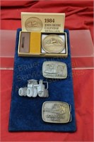 (3) John Deere Belt Buckles & (1) Medallion