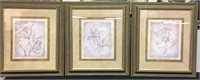 LOT 3 PIECE ETCHINGS OF FLOWERS FRAMED