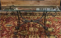 SOFA TABLE BRONZE WASHED METAL BASE WITH BEVELED