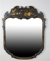 ANTIQUE CHINOISERIE BLACK LACQUERED FRAMED MIRROR