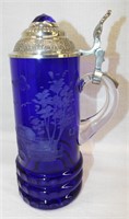 Blue Cut To Clear Stein, Numbered