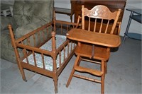 Vintage Crib & Oak Highchair