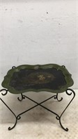 Floral Metal Tray Table With Iron Base