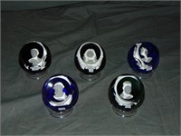 5 Baccarat for Franklin Mint Portrait Paperweights