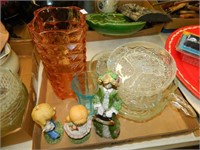 Two Glass Vases, Serving Bowls, Homco Girl & Boy