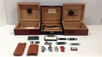 3 Humidors, 7 Cigar Cutters & Lighters & More!
