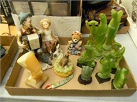 FAUX JADE FIGURINES & 2 HAND CARVED PIECES