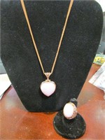 2pc lot of Rosegold Tone Heart Necklace & Ring