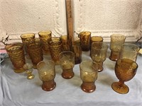 Large Lot of Vintage Amber Glassware