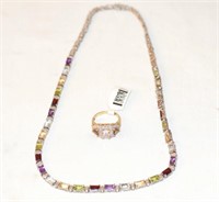 10kt Moonstone & Amethyst Ring & Sterling Necklace