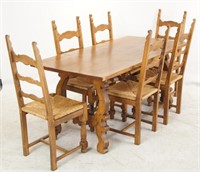 Spanish style trestle table and set 6 chairs
