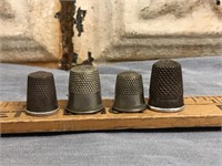 4 Antique Thimbles / 1 Printed Germany