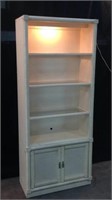 White Wood & Cane Cabinet With Glass Shelves